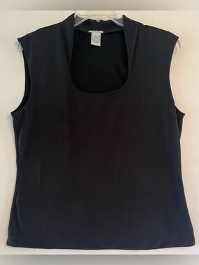 Evelyn Black Square Neck Cap Sleeve Tank Top L